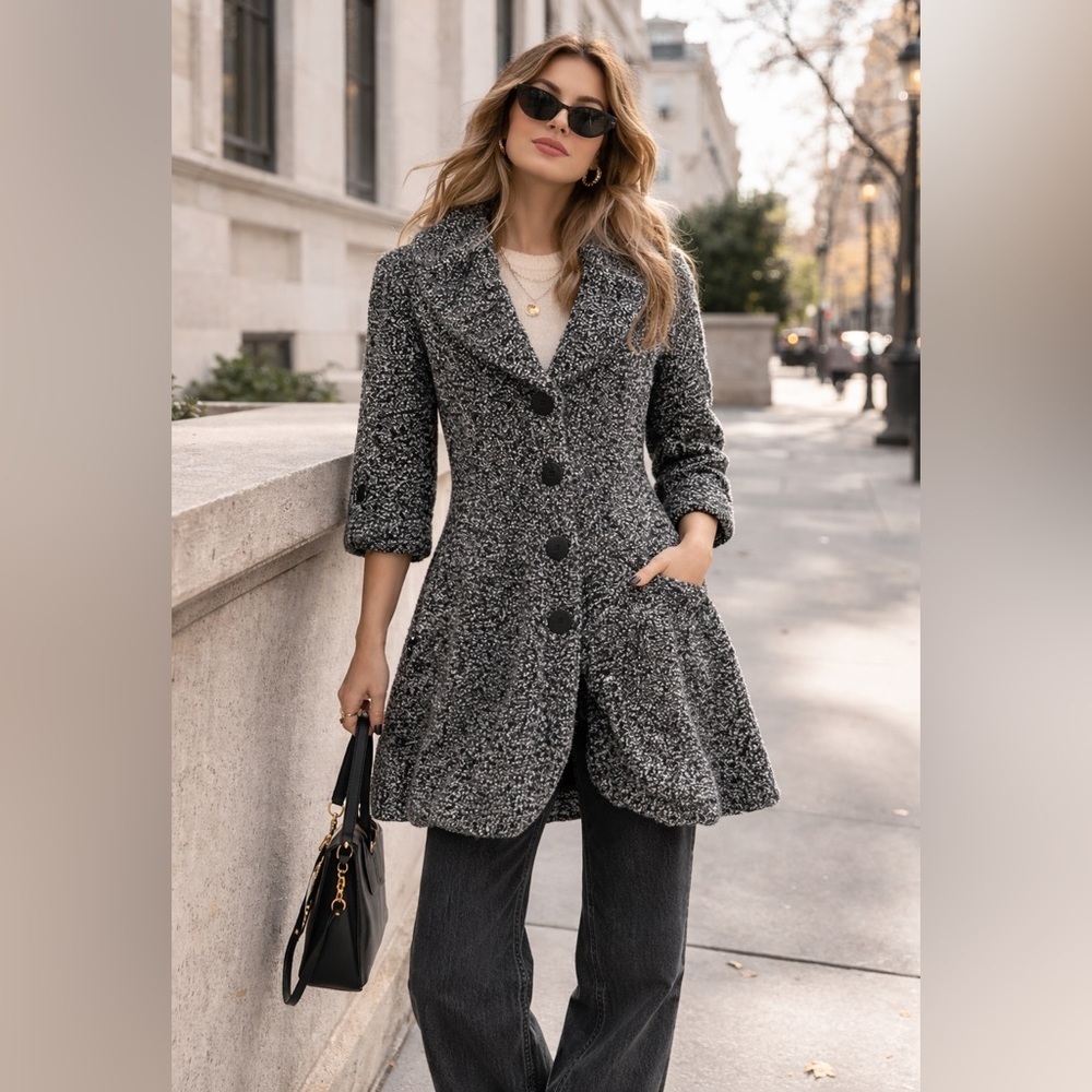 Joseph Ribkoff cardigan salt and pepper boucle coat elegant artsy unique sz 8
